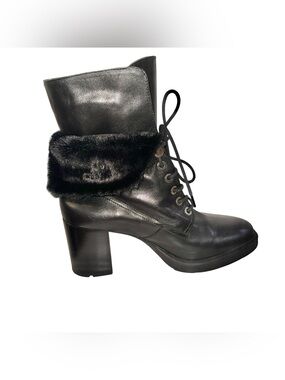Aquatalia Idris Black Leather Faux Fur Lined Trimmed Boots Size 10 Weatherproof
